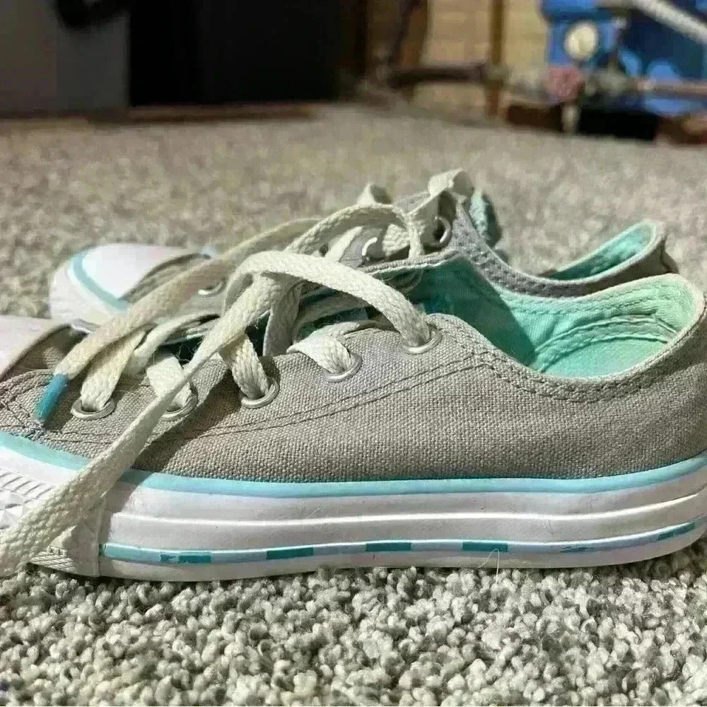 Converse - Double Tongue Gray Light Blue White Sneakers - Youth 13